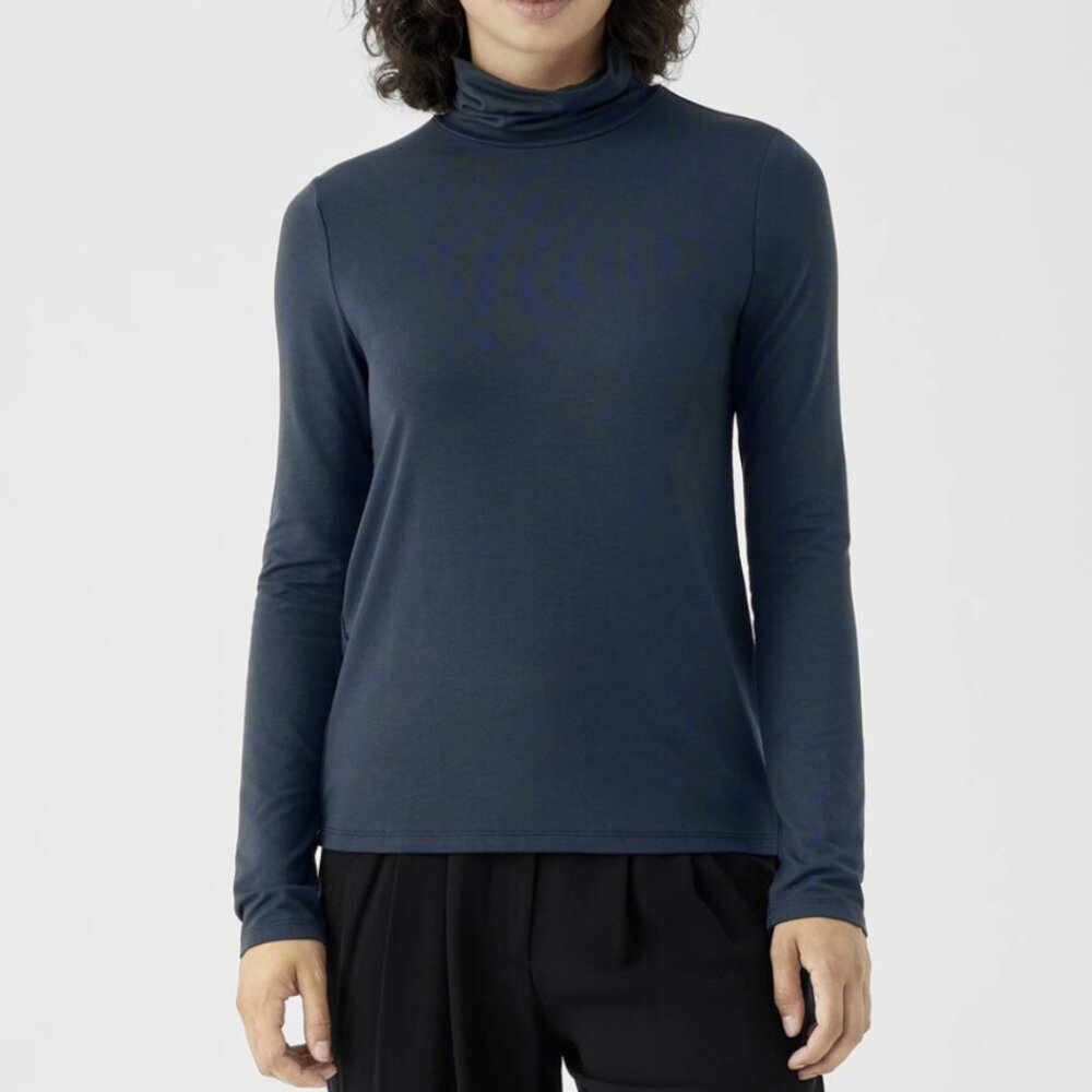 Eileen Fisher Adriatic Fine Jersey Turtleneck Basic Length Top
